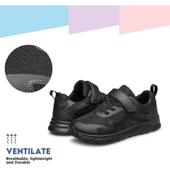 Kids All Black  Athletic Running   School Shoes Sneakers for Little Kid/Big Kid - Picture 5 of 6